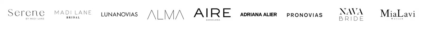 Unsere Designer: Adriana Alier, Aire Atelier, Aire Barcelona, Alma Novia, Eddy K., Le Blanc by Casablanca, Luna Novias, Madi Lane, Mia Lavi, Nava Bride, Pronovias, Serene by Madi Lane, St. Patrick Studio